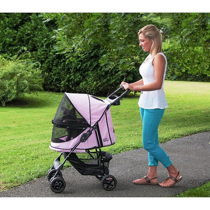 Pet Gear No-Zip Happy Trails Pet Stroller for Cats/Dogs, Zipperless Entry, Easy Fold with Removable Liner, Storage Basket + Cup Holder, Blush