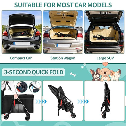 Medium Dog Stroller for Large Dogs, Pet Stroller for Medium Dogs Up to 100lbs, All-Terrain with Handle & Canopy, Storage Organizer, Waterproof Oxford Fiber Black