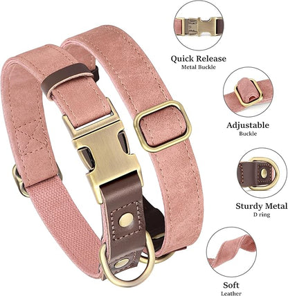 Didog Soft PU Leather Dog Collars for Small Dogs,Classic Adjustable Dog Collars with Quick Release Metal Buckle,Easy Clean and Comfortable with Nylon Lining,Pink,S Neck 11-15"