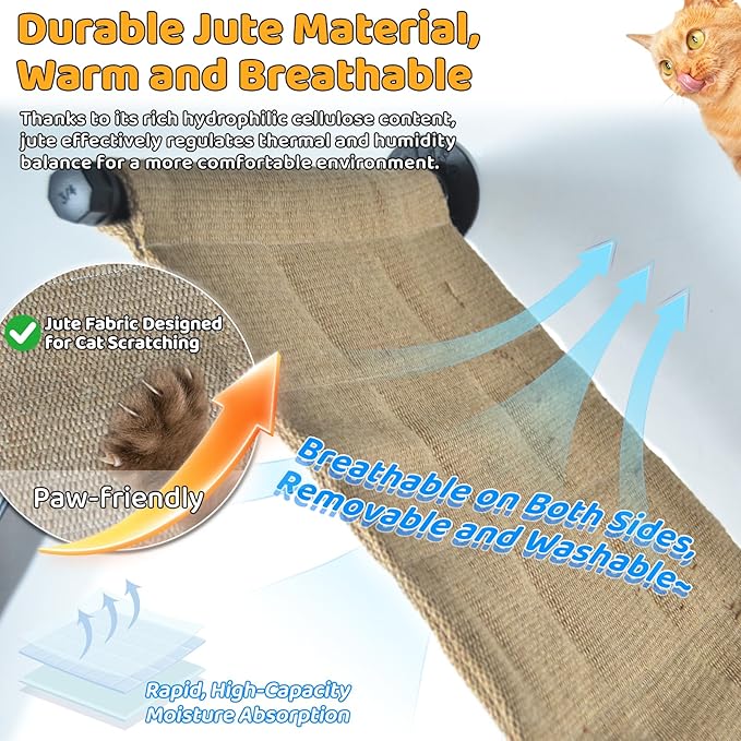 Cat Wall Shelves Scratcher Mat Scratcher 34.64 x 12.59 Inch, Climbable Burlap Scratch Pad for Cats Space-Saving & Playing, Climbing & Resting Stabilized Cat Wall Hammock Large Cats or Kittens