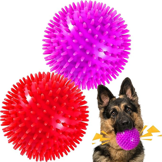2 Pack 4.5” Squeaky Dog Balls for Large and Medium Dogs, Spiky Dog Toy Balls for Aggressive Chewers