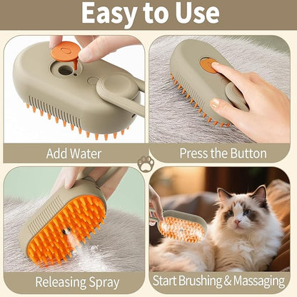 Cat Steam Brush for Shedding, 4-in-1 Steam Brush for Cats and Dogs, Spray Hair Removal Comb, Pet Brush for Cleaning Comb, Hair Removal, Massage, Grooming