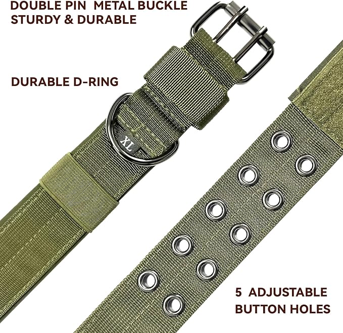 Heavy Duty Dog Collar for Large Dogs, Tactical Dog Collars with Metal Buckle & D Ring, 1.5" Width Thick Adjustable Nylon Collar for Medium Dogs, Army Green/M