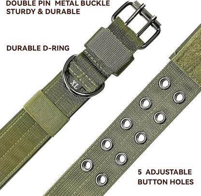Heavy Duty Dog Collar for Large Dogs, Tactical Dog Collars with Metal Buckle & D Ring, 1.5" Width Thick Adjustable Nylon Collar for Medium Dogs, Army Green/M