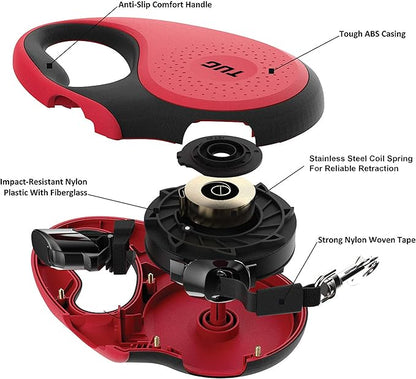 TUG 360° Tangle-Free Retractable Dog Leash with Waste Bag Dispenser (Large, Red)