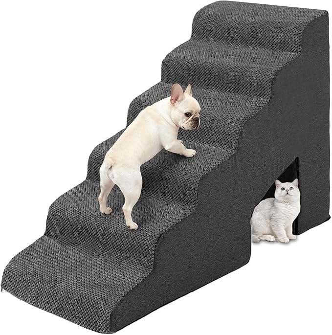 Stairs for Dogs to Get on Bed, Dog Stairs for High Bed 26-30 inches High Tall, 6 Step Dog Steps for Bed, Non-Slip Pet Ramp for Small Dogs