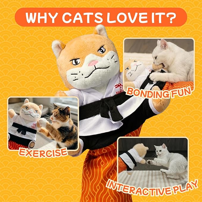 Cat Puppet Toy with Arm Sleeve – Boxing & Arm Wrestling Glove for Cats with Realistic Movements, Catnip Pocket & Crinkle Ears