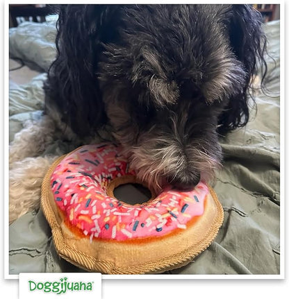 Doggijuana Tuffer Chewer Plush Dog Toy | Funny Dog Toy Plush with Juananip Catnip for Dogs | Calming Aid for Dogs | Interactive Squeaky Chew Toy for Play (Sprinkled Donut)