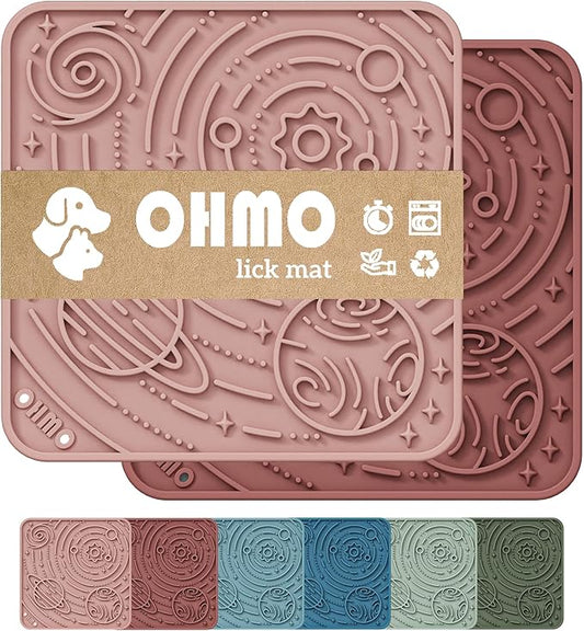 OHMO Lick Mat for Dogs and Cats(Small, Mars&Coral, 2pcs) Enrichment Accessories Toy Space Star Easy Clean Pet Slow Feeder/Suction Cups, Licking Pad for Anxiety Relief and Boredom Reduction