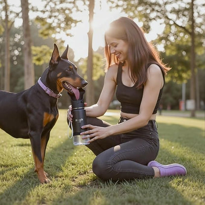 Stainless Steel Dog Travel Water Bottle, Double-Wall Vacuum Insulated Portable Dog Water Dispenser, Drink Cup and Snack Container On The Go, Outdoor Walking, Hiking, Travel, Water Bottle