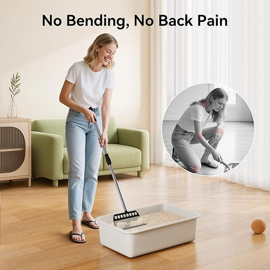 Meowant Stainless Steel Cat Litter Box, Extra Large Metal Litter Box with High Sided Oxford Fabric Cover & Extendable Scoop, Leakproof & Non-Sticky, Odor Control, No-Bend Cleaning