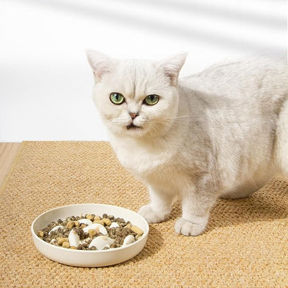 Slow Feeder Bowl for Cats and Small Dogs,Cilkus Fish Pool Design, Fun Interactive Bloat Stop Puzzle Feeder Bowl Healthy Eating Diet Made of Melamine Food Grade Material (White(Melamine))