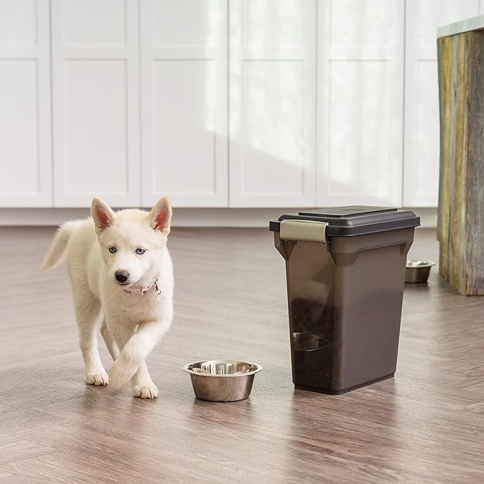 IRIS USA Dog Food Storage Container, Airtight Lid, Up to 13 Pounds Pet Food Storage, Versatile Pet Food Bin, Treats, BPA Free, Smoke