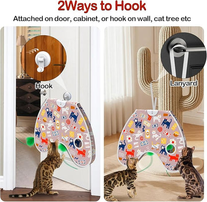 Interactive Cat Toys Moving Concealed Feathers Cat Toys Wall-Mounted Hanging Kitten Teaser Toy for Indoor Cats, Multi-Cat Households (Pink)