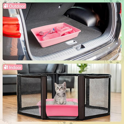 PAWISE Cat Litter Box Set, Small Kitten Starter Kit, Includes Litter Box, Litter Scoop, Double Dish Feeding Bowl, Cat Mouse Toy, Kitty Ball Toy, Pink