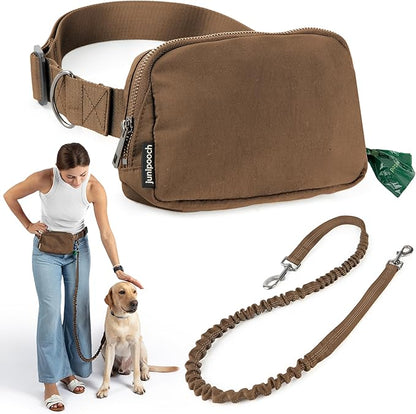 Hands Free Dog Leash with Dog Treat Pouch - Stylish & Trendy Waist Leash for Dog Walking - Wear Around the Waist or Crossbody - Durable & Detachable - Shock Absorbing - Waste Bag Dispenser