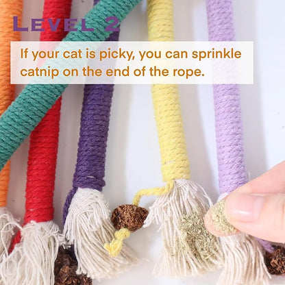 Kitten Toys, Cat Chew Toy for Teeth Cleaning, Catnip Rope Toys for Indoor Kittens, Interactive Cat Nip Teething Toys for Cats, Kitty Kicker Toy, 6 Pack (Plus 3 Pouches of Catnip)