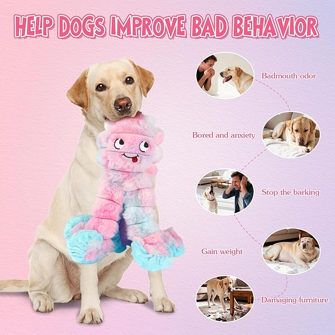 Tough Octopus Dog Toy, Interactive Squeaky & Crinkle Tug of War Toy for Aggressive Chewers, Large Durable Plush Chew Toys to Keep Dogs Busy- Crinkle Octopus, Large (Pink)