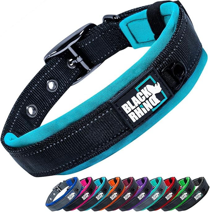 Black Rhino XL Dog Collar - Heavy Duty Adjustable Tactical Dog Collar with Reflective Stitching - 23"-27" Ultra-Soft Neoprene Padded and Weatherproof - Comfortable for Active Dogs - Red and Black
