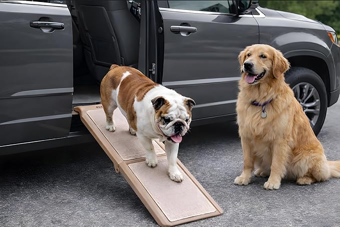 Pet Gear SupertraX Ramps for Dogs and Cats, Maximum Traction Surface, Portable/Easy-Fold (No Tools Required), Built in Handle for Travel, 5 Models, 42" L X 16" W, Supports 150 lbs, Wheat