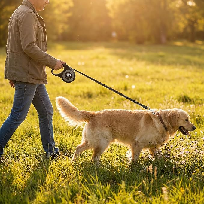 16 ft Retractable Dog Leash for Extra Large Dogs up to 130 lbs,Tangle-Free Nylon Tape,Black Dan24 XL