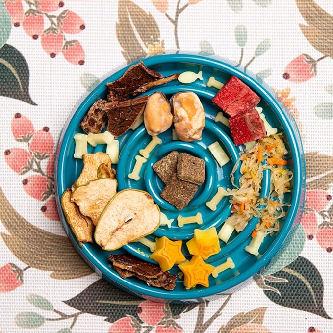 Messy Mutts Interactive Slow Feeder | Puzzle Slow Feeder Dog or Cat Bowl | Enrichment Food Dish to Slow Eating, Prevent Bloating | 8” x 1.3” | 1.75 Cup | Blue