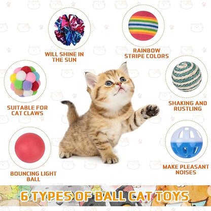 Shappy 150 Pcs Cat Toys for Indoor Cats Bulk, Kitten Toys Pack, Variety Interactive Gift Including Mice Rainbow Balls Spring Crinkle Balls Gift for Kitty Kitten Cat(Classic)