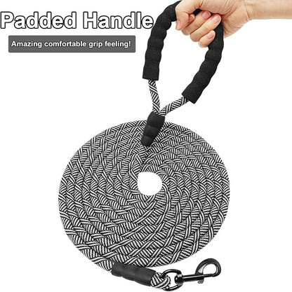 MayPaw 30ft Long Rope Dog Leash, 3/4/5/6/7/8/10/12/15/20/30FT Lengths Dog Lead Nylon Pet Leash, Soft Padded Handle Thick Lead Training Leashes for Large Medium Dogs (30ft * 1/2", Black)