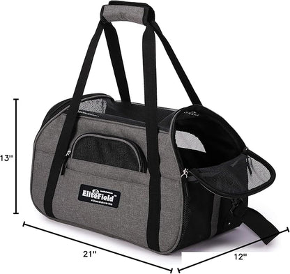 EliteField Soft Pet Carrier (3 Year Warranty, Airline Approved) Soft Sided Dog Puppy Cat Carrier Travel Bag (X-Large: 21" L x 12" W x 13" H, Charcoal Gray)