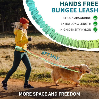 Hands Free Dog Leash with Removable Zipper Pouch, Dual Padded Handles and Durable Bungee for Walking, Jogging and Running-Your Dog (Large, 35-140 lbs-Cyan