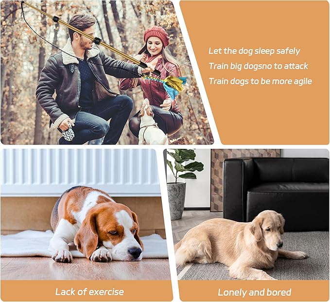 Flirt Pole for Dogs, Interactive Toys Tug-of-war for Pet, Durable Teaser Wand, Chase Toys with Rope Chewing Sticks, for Outdoor Exercise & Training
