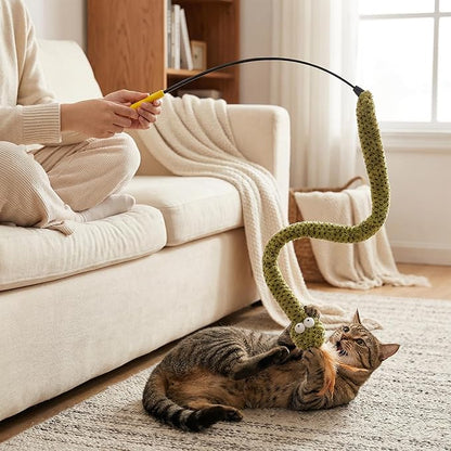 ZEZE Forest Snake Cat Teaser Wand Toy, 50.5” Interactive Feather Cat Toy with Crinkle Sound, Flexible Rubber Wand & Non-Slip Handle for Indoor Cats Play