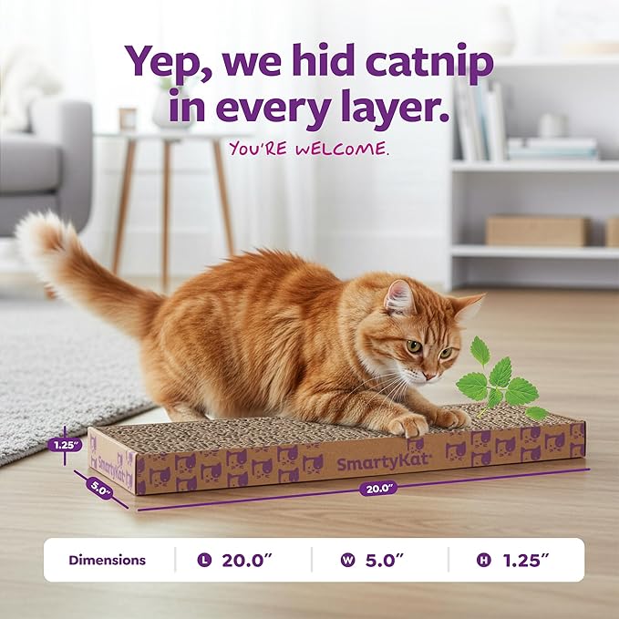SmartyKat Scratch Up Corrugated Hanging Cat Scratcher, Catnip Infusion Technology - Brown, Single Wide