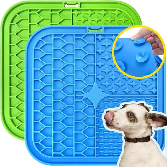 Licking Mat for Dogs, Dog Licking Mat Slow Feeder Dog Bowls, Peanut Butter Lick Pad with Suction Cups for Anxiety Relief Perfect for, Treats, Yogurt BPA Free (2 Pack)
