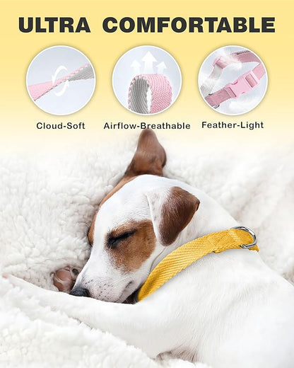 Dynmeow Soft and Breathable Cotton Dog Collar, Durable Adjustable Pet Collar with Quick-Release Buckle, Lightweight for Sensitive Skin for Puppies and Extra-Small Dogs, Yellow, Xs
