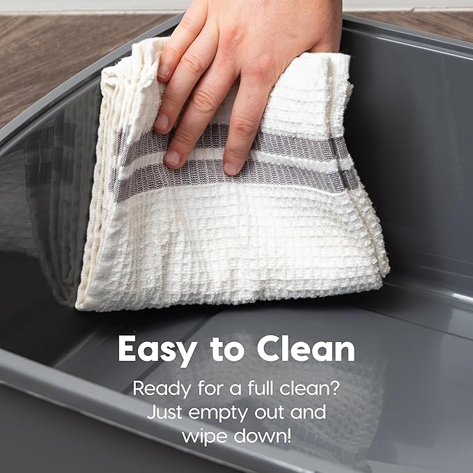 IRIS USA XX-Large Open Top Cat Litter Box with High Sided Walls Tall Scatter Shield Scoop Included Easy Clean Plastic Pan for Big Cats Kittens Multi-Cat Households 30" L x 20" W x 14" H Gray