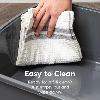 IRIS USA XX-Large Open Top Cat Litter Box with High Sided Walls Tall Scatter Shield Scoop Included Easy Clean Plastic Pan for Big Cats Kittens Multi-Cat Households 30" L x 20" W x 14" H Gray