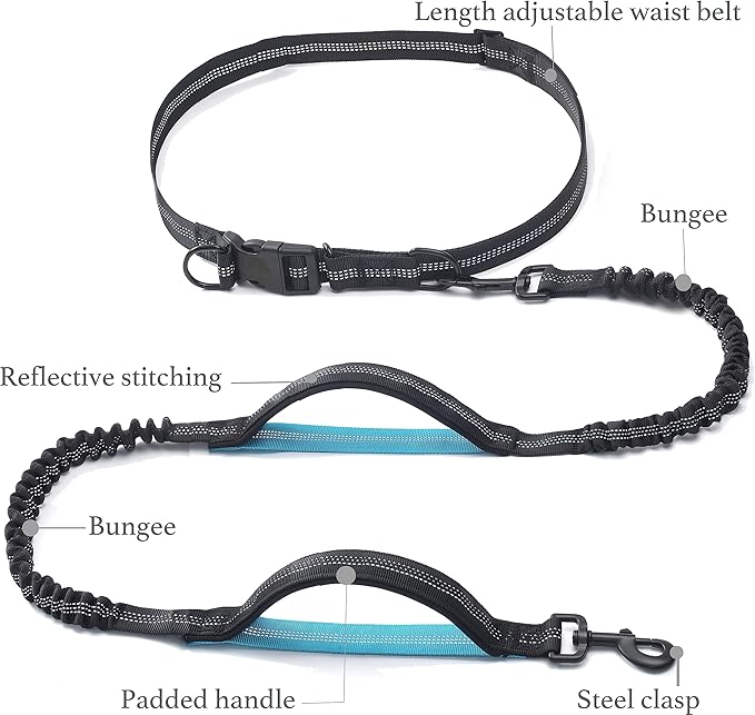 iYoShop Retractable Hands Free Dog Leash - Dual Handle Bungee Waist Leash for Small, Medium and Large Dogs (Small, 8-25 lbs, Black)