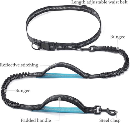 iYoShop Retractable Hands Free Dog Leash - Dual Handle Bungee Waist Leash for Small, Medium and Large Dogs (Small, 8-25 lbs, Black)