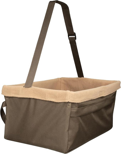 PetSafe Happy Ride Booster Seat for Dogs - Open Road Comfort - Safe Tether System - Zipper Pouch Dog Seat - Machine Washable Fleece Liner - Easy Install Design - Brown - Up to 18 lb