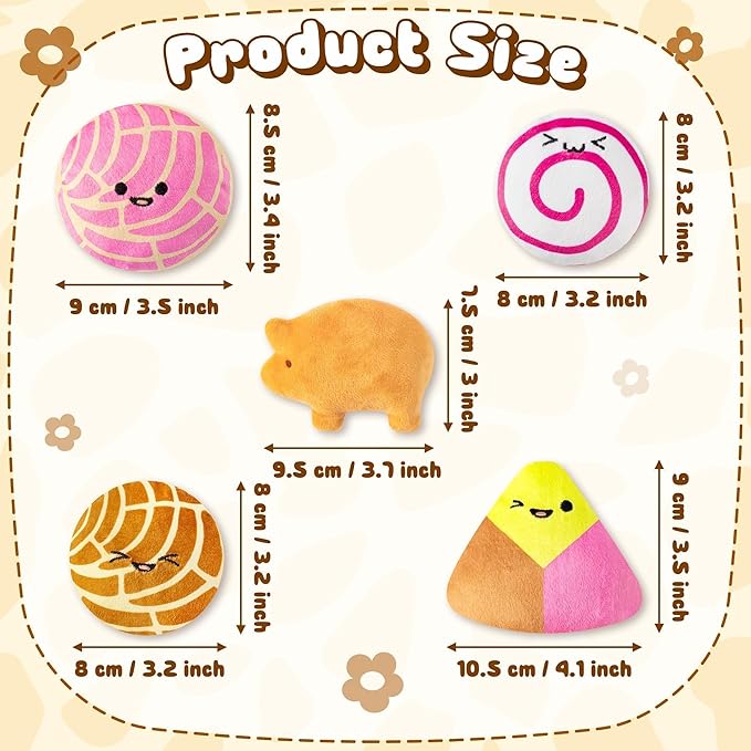L1rabe Mexican Catnip Stuffed Toys - 5Pcs National Pet Day Mexican Cinco de Mayo Concha Cafecito Pan Dulce Funny Cat Toys for Cat Lovers Gift Indoor Kitten Chew Bite Kick Non-Toxic Pet Supplies Kitten