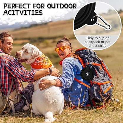 Collapsible Dog Bowls for Travel, 2-Pack Dog Portable Water Bowl for Dogs Cats Pet Foldable Feeding Watering Dish for Traveling Camping with Carabiners, BPA Free (Grey&Black, Large)