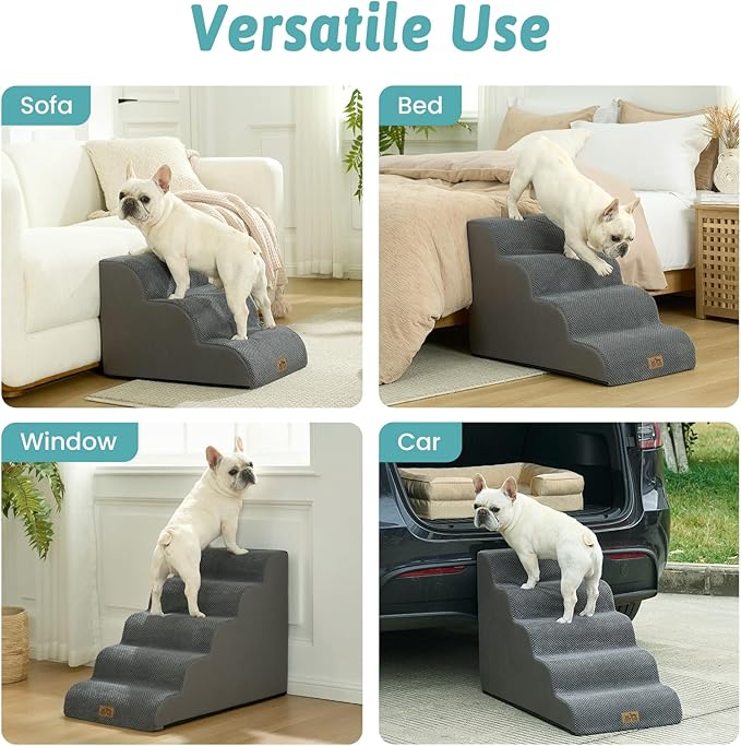 Wide Dog Stairs for Small Dog 15.7" H, Pet Step for Puppy, Older Cat, Curved Ramp for Couch, Durable Anti-Slip Ladder with High Density Foam, 3 Step, 17.7x22.4x15.7 inch, Dark Grey