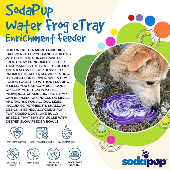 SodaPup Water Frog eTray – Durable Slow Feeder Tray Made in USA from Non-Toxic, Pet-Safe, Food Safe Material for Mental Stimulation, Slowing Down Eating, Healthy Digestion, & More