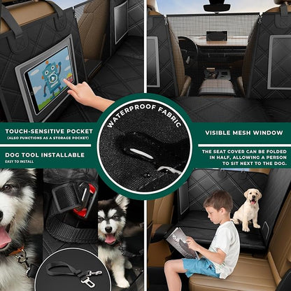 Hard Bottom Car Seat Cover for Dogs,Holds up to 500lbs,Waterproof Back Seat Extender for Dogs,Large Dog Hammock for Car SUV Truck,Dog Car Seat Cover with Travel Cooler Bag,Designed in The USA