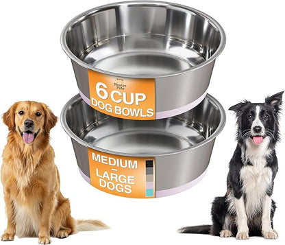 Neater Pet Brands Stainless Steel Dog Bowls with Non-Slip Rubber Bottom – Set of 2, 6 Cup (48 oz), Pink - Heavy Duty Metal Dog Bowl, Dishwasher Safe, Food or Water Bowl, Ideal for Large Dogs