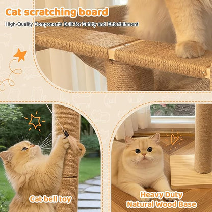 46" Cat Window Perch with 3 Adjustable Sisal Scratching Posts, Drill-Free Suction Cups, Multi-Level Climbing Perch for Bird Watching & Play, 45 lbs Capacity