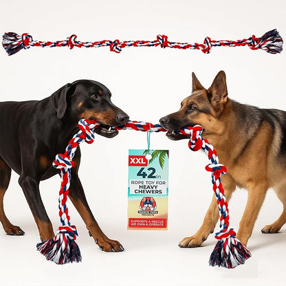 Giant Dog Rope Toys for Extra Large Dogs - 42 Inch, 6 Knot Large Tough Rope Toys for Dogs - Benefits Non-Profit Animal Rescue - Giant Indestructible Dog Toy for Aggressive Chewers (Red)