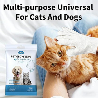 Pet Glove Wipes for Pet,Extra-Thick Rinse-Free Dog & Cat Grooming Gloves,Vet Recommended Hypoallergenic，Gentle & Safe for Cleaning,Deodorizing Wipes for Dander,6pcs unscent