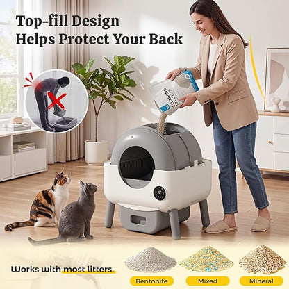 WARCAT Automatic Self-Cleaning Cat Litter Box, Two-Tone Color Design, Large Capacity Smart Litter Box with APP Control & Safety Sensors, Includes 1 Roll Garbage Bags (Grey)